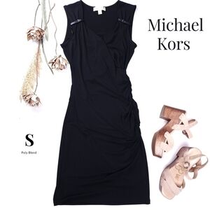 🔴 Michael Kors Black Poly Rouged Side Slip Dress sz S